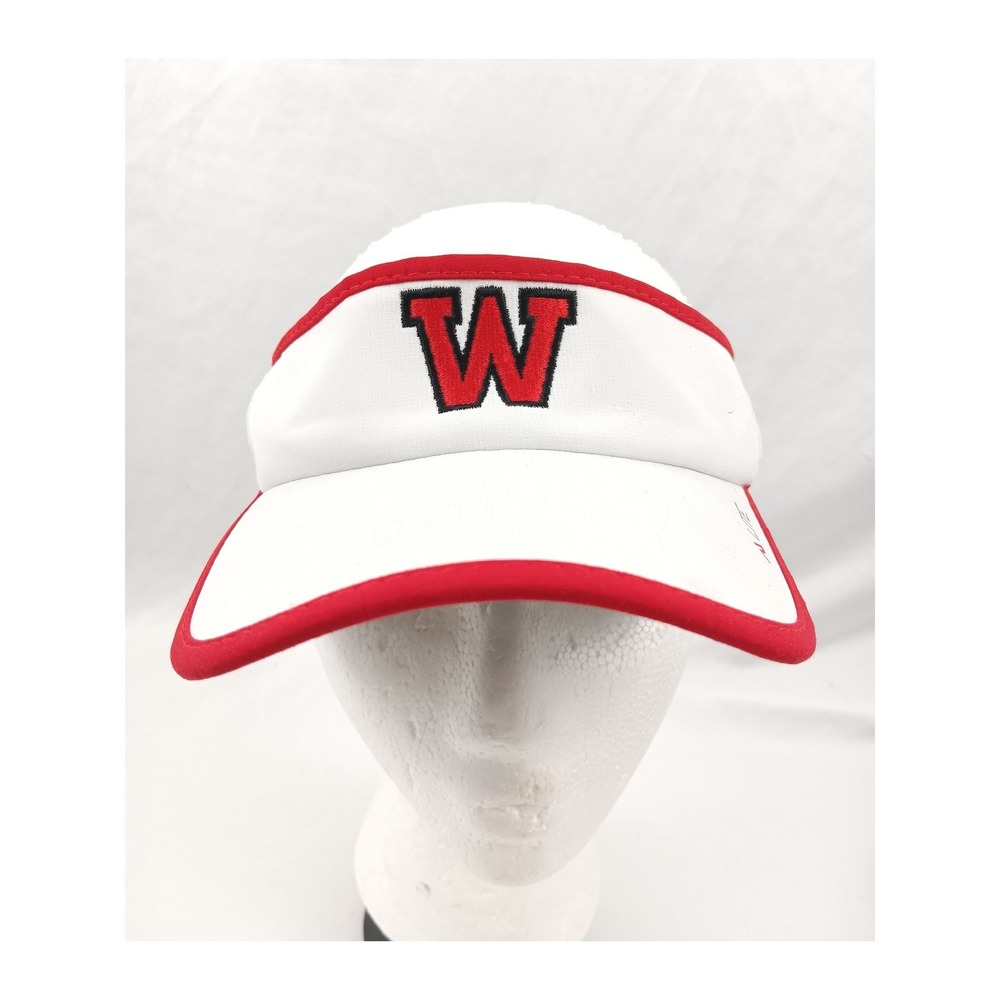 Wisconsin Badgers‎ White Red W Logo Adjustable Visor Golf Tennis Sun Hat